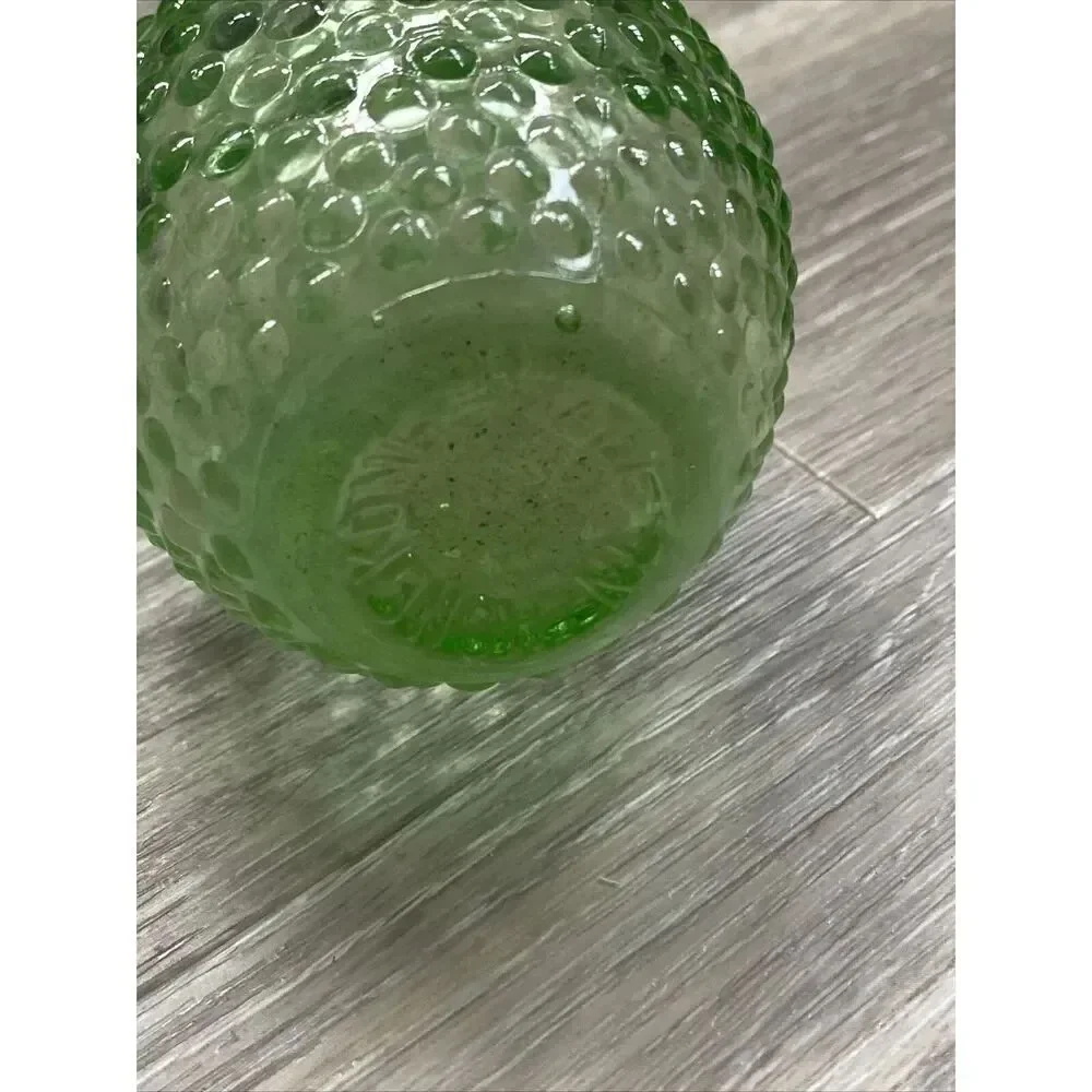 Vintage Green Hobnail Glass Bud Vase Applied Ruffle 4.5
